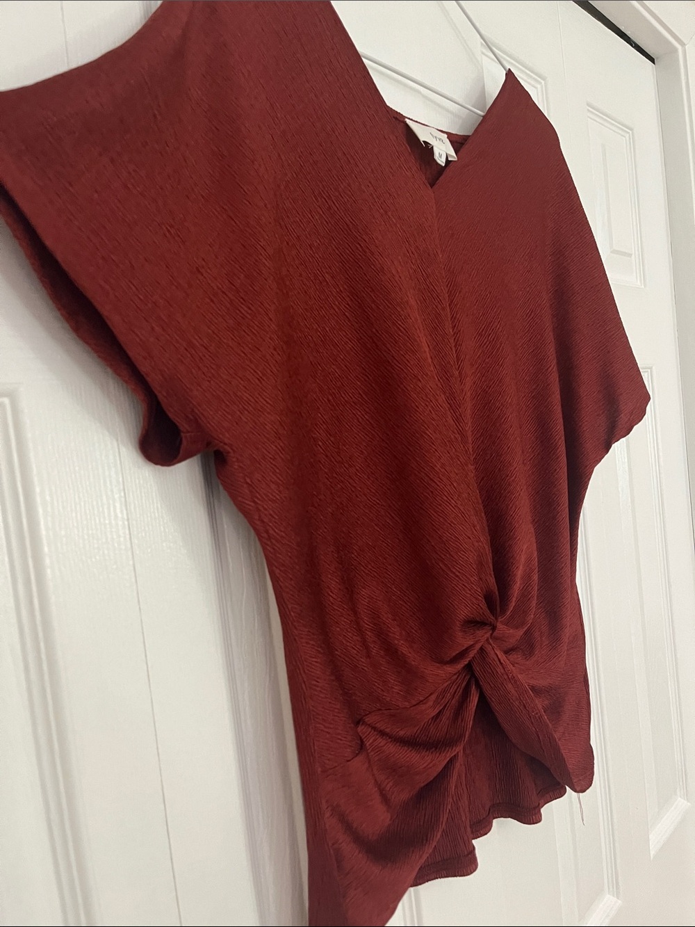 Twist-Front V-Neck Blouse in Deep Burgundy - Picture 4 of 5